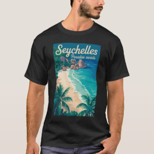 Seychellen Strand Illustration Reise Kunst Vintage T-Shirt