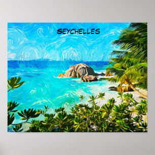 Seychellen-Tropen-Ölgemälde – Lebendige Insel  Poster