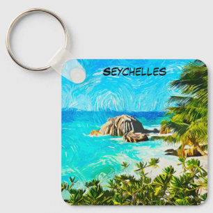 Seychellen-Tropen-Ölgemälde – Lebendige Insel Schlüsselanhänger