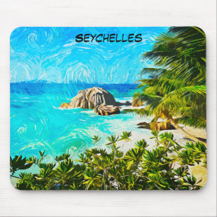 Seychellen-Tropenölmalerei – Vibrante Insel Mousepad
