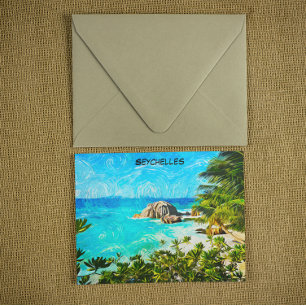 Seychellen-Tropenölmalerei – Vibrante Insel Postkarte