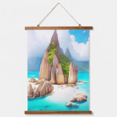 Seychelles Beach Art Ocean Lover Wandteppich Mit Holzrahmen (Vorderseite)
