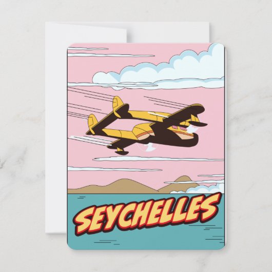 Seychelles Cartoon Reiseplakat. (Vorderseite)