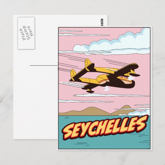 Seychelles Cartoon Reiseplakat. Postkarte (Vorne/Hinten)