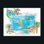 Seychelles Islands Illustrierte Reisekarte Postkarte<br><div class="desc">Seychelles Inseln Illustrierte Karte mit Sehenswürdigkeiten</div>