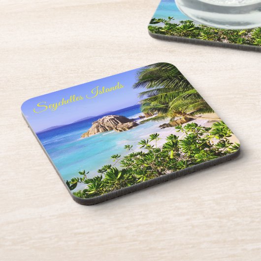 Seychelles Tropical Island Beach Getränkeuntersetzer (Linke Seite)