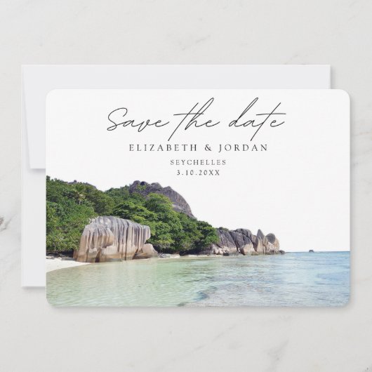 Seychelles Wedding Save the Date Einladung (Vorderseite)