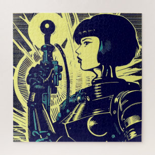 SF Anime Held - Holzschnitt (3) Puzzle