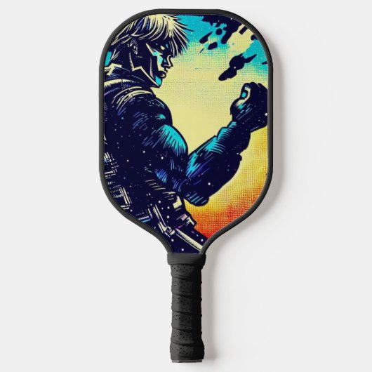 SF Anime Hero - Holzschnitt (2) Pickleball Schläger (Vorderseite)
