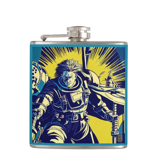 SF - Anime Hero Woodcut 1 Flachmann (Vorderseite)