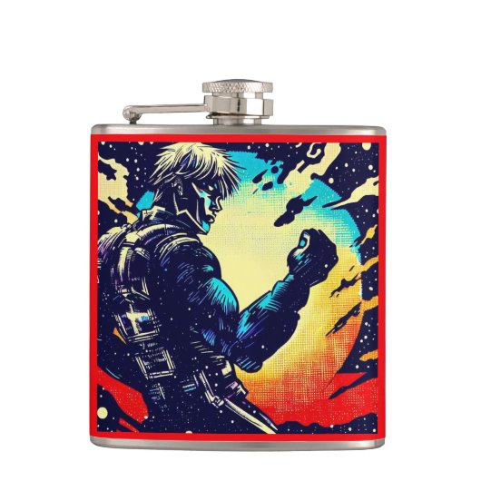 SF - Anime Hero Woodcut 2 Flachmann (Vorderseite)
