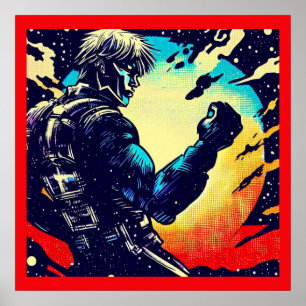 SF - Anime Hero Woodcut 2 Poster