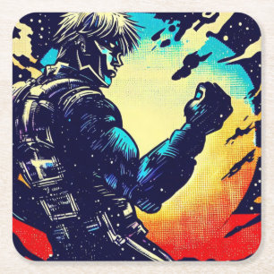 SF - Anime Hero Woodcut 2 Rechteckiger Pappuntersetzer