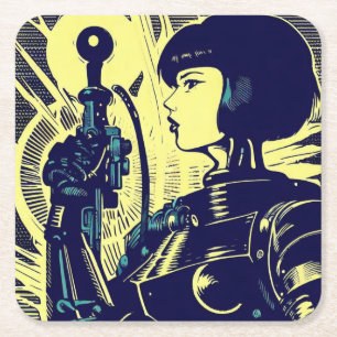 SF - Anime Hero Woodcut 3 Rechteckiger Pappuntersetzer