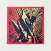SF - Anime Starfighter Woodcut 1 Wandteppich (Vorderseite (Horizontal))