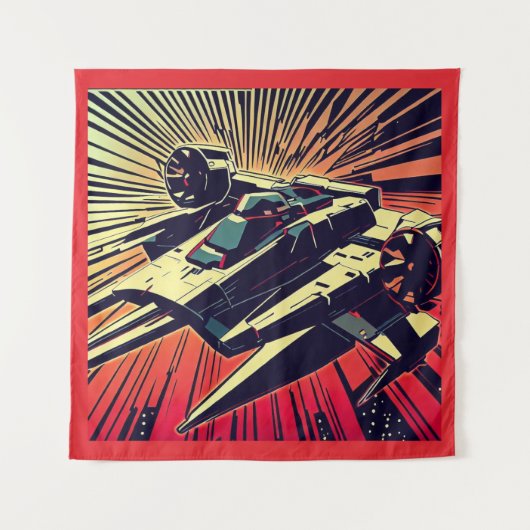 SF - Anime Starfighter Woodcut 1 Wandteppich (Vorderseite)