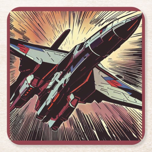 SF - Anime Starfighter Woodcut 2 Rechteckiger Pappuntersetzer (Vorderseite)
