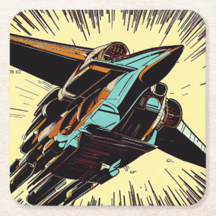 SF - Anime Starfighter Woodcut 3 Rechteckiger Pappuntersetzer