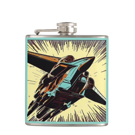SF - Anime Starfighter Woodcut Vinyl Wrapped Flask Flachmann (Vorderseite)