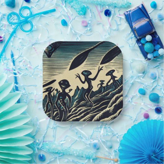 SF - Außerirdischen auf einem seltsamen Planetenho Pappteller (Party)