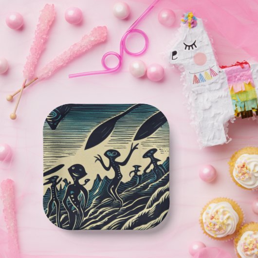 SF - Außerirdischen auf einem seltsamen Planetenho Pappteller (Party)