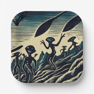 SF - Außerirdischen auf einem seltsamen Planetenho Pappteller