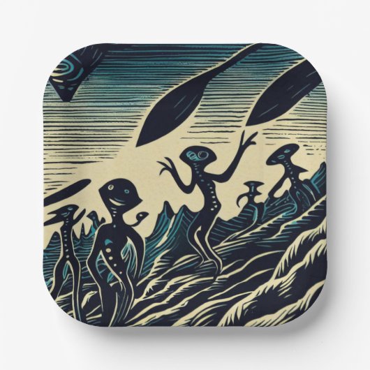 SF - Außerirdischen auf einem seltsamen Planetenho Pappteller (Vorderseite)