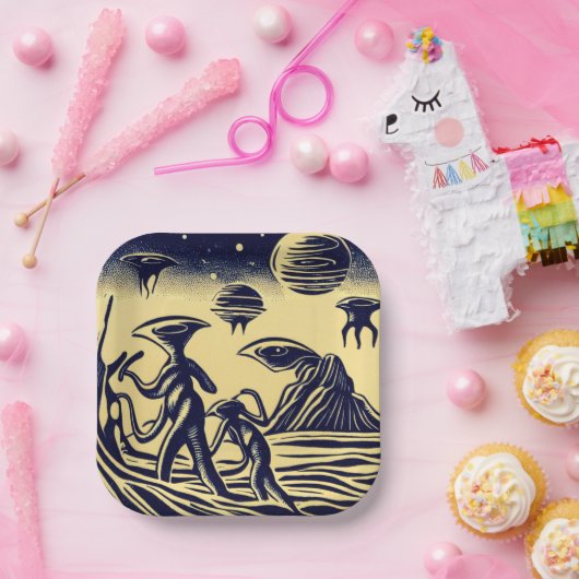 SF - Außerirdischen auf einem seltsamen Planetenho Pappteller (Party)