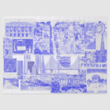 SF Bay Area Icons Blue Ink Toile