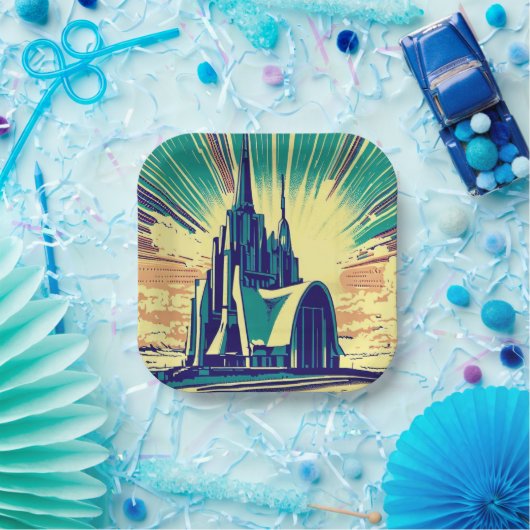 SF Futuristische Kirche 3 Pappteller (Party)