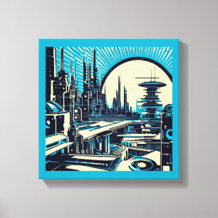SF Futuristische Stadt Holzstich 3 Leinwanddruck