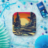 SF Futuristischer Stadtwaldschnitt 1 Pappteller (Party)