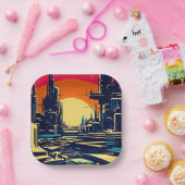 SF Futuristischer Stadtwaldschnitt 1 Pappteller (Party)