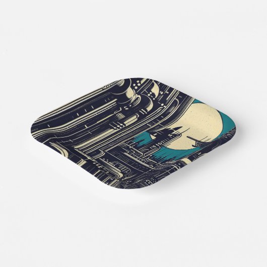SF Futuristischer Stadtwaldschnitt 2 Pappteller (Gewinkelt)