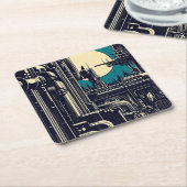 SF Futuristischer Stadtwaldschnitt 2 Rechteckiger Pappuntersetzer (angewinkelt)