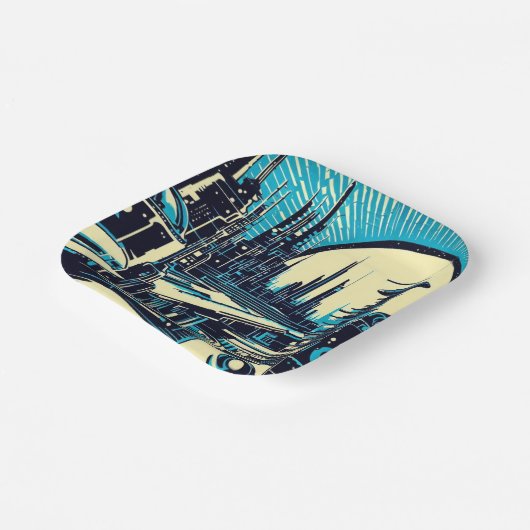 SF Futuristischer Stadtwaldschnitt 3 Pappteller (Gewinkelt)