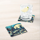 SF Futuristischer Stadtwaldschnitt 3 Rechteckiger Pappuntersetzer (Vor Ort)