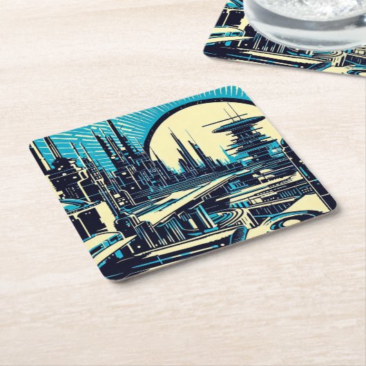 SF Futuristischer Stadtwaldschnitt 3 Rechteckiger Pappuntersetzer (angewinkelt)