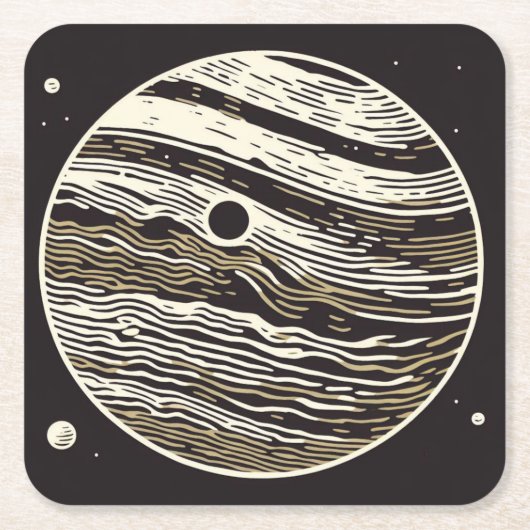 SF Jupiter Woodcut 1 Rechteckiger Pappuntersetzer (Vorderseite)