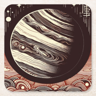 SF Jupiter Woodcut 2 Rechteckiger Pappuntersetzer