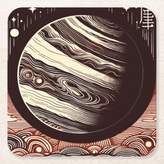 SF Jupiter Woodcut 2 Rechteckiger Pappuntersetzer (Vorderseite)