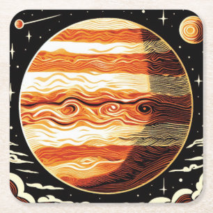 SF Jupiter Woodcut 3 Rechteckiger Pappuntersetzer