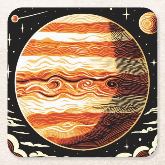 SF Jupiter Woodcut 3 Rechteckiger Pappuntersetzer (Vorderseite)