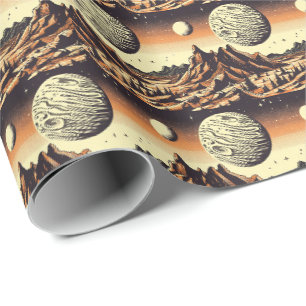 SF Mars Landschaft Holzschnitt 1 Geschenkpapier