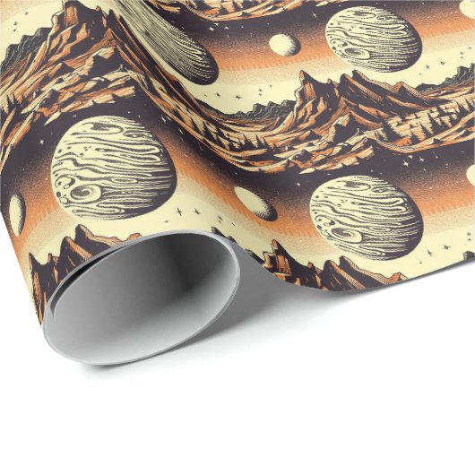 SF Mars Landschaft Holzschnitt 1 Geschenkpapier (Rolleneckpunkt)