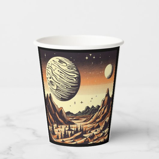 SF Mars Landschaft Holzschnitt 1 Pappbecher (Vorderseite)