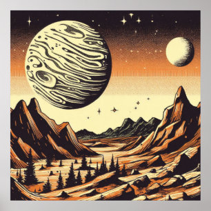 SF Mars Landschaft Holzschnitt 1 Poster