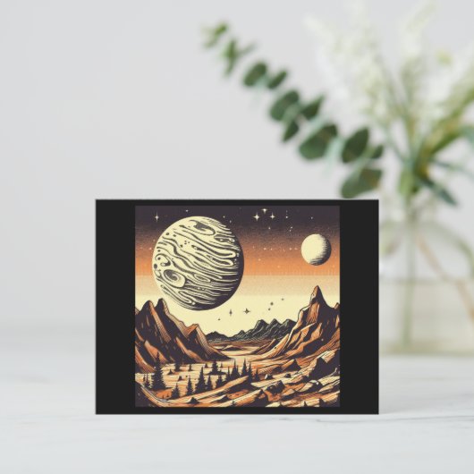 SF Mars Landschaft Holzschnitt 1 Postkarte (Stehend Vorderseite)