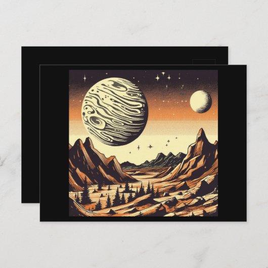 SF Mars Landschaft Holzschnitt 1 Postkarte (Vorne/Hinten)