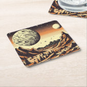 SF Mars Landschaft Holzschnitt 1 Rechteckiger Pappuntersetzer (angewinkelt)